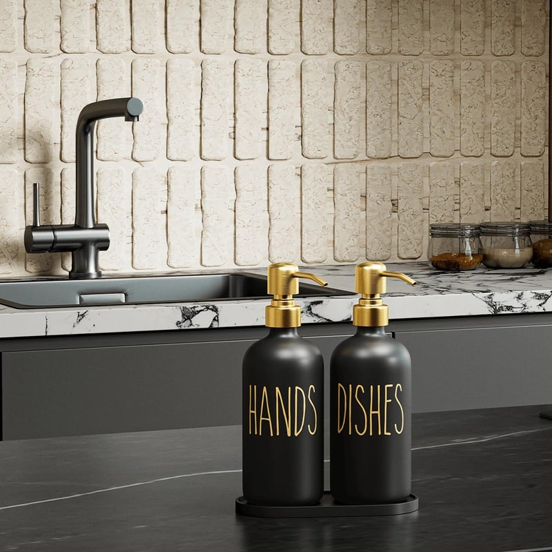 MOMEEMO Kitchen Soap Dispenser Set, Contains Hand and Dish Soap Dispenser, Suitable for Black and Gold Kitchen Decor. (Black & Gold) - Image 3